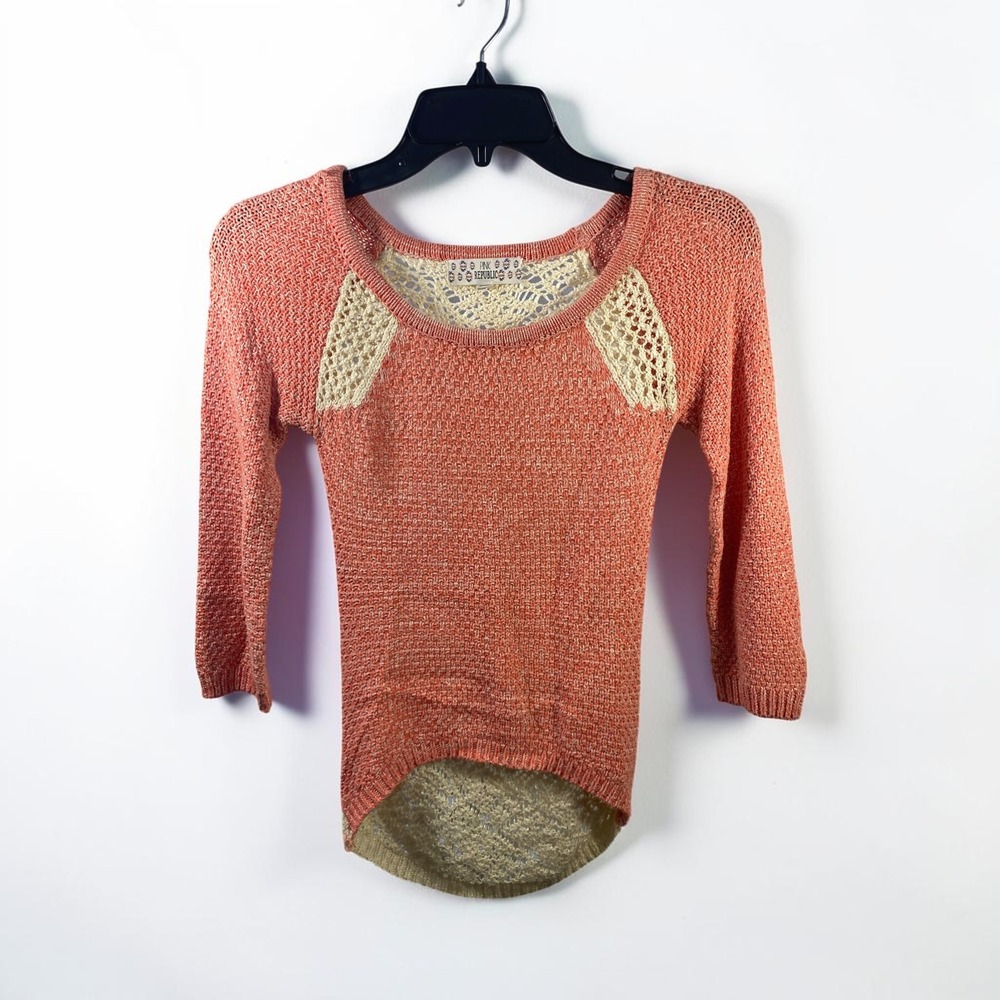 Pink Republic Coral Orange Crochet Lace Back High Low Knit Sweater Small 7/8